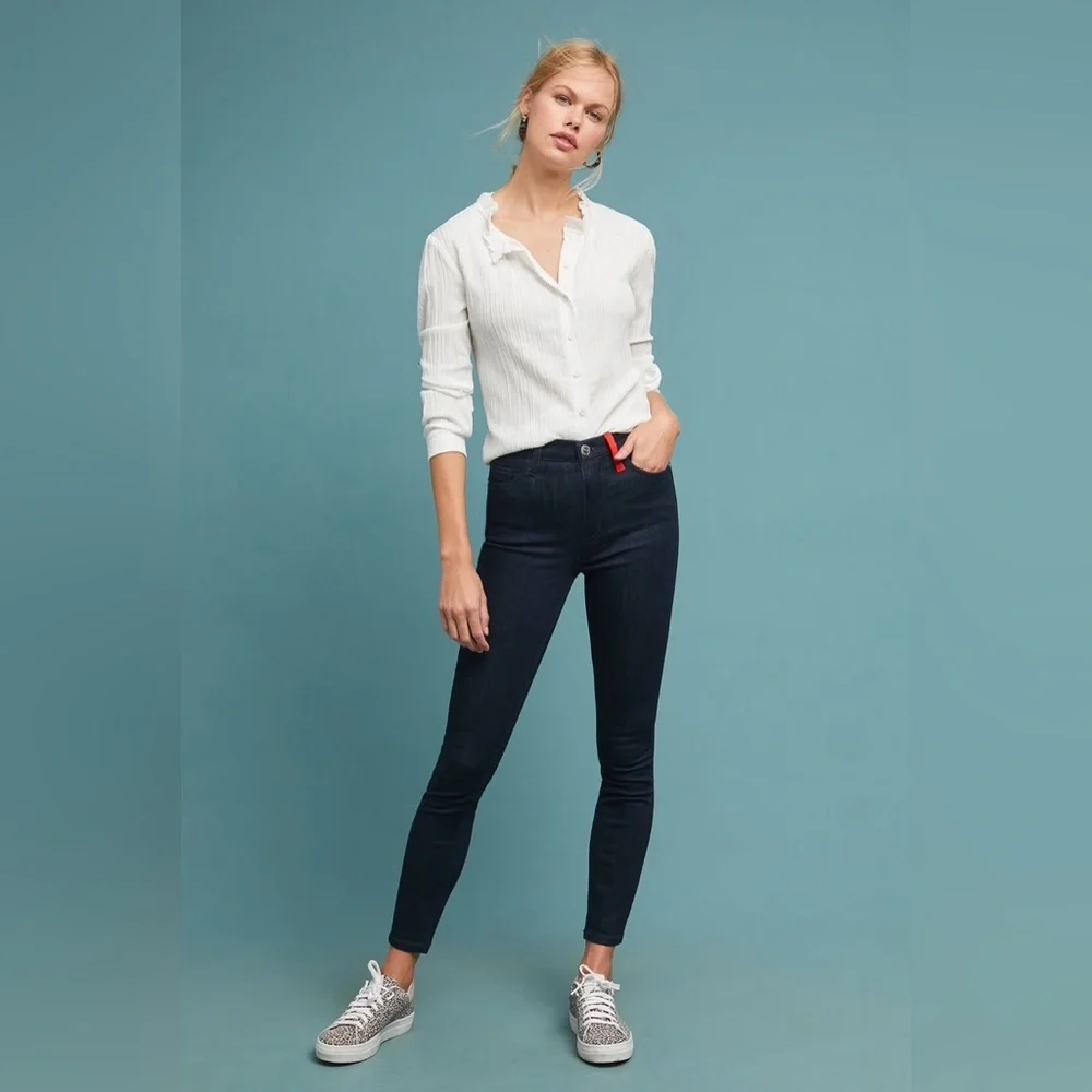 NWT CURRENT/ELLIOTT Ultra High Waist Skinny Jeans, Dark Blue w/ Red Accents, 26 - Picture 5 of 12